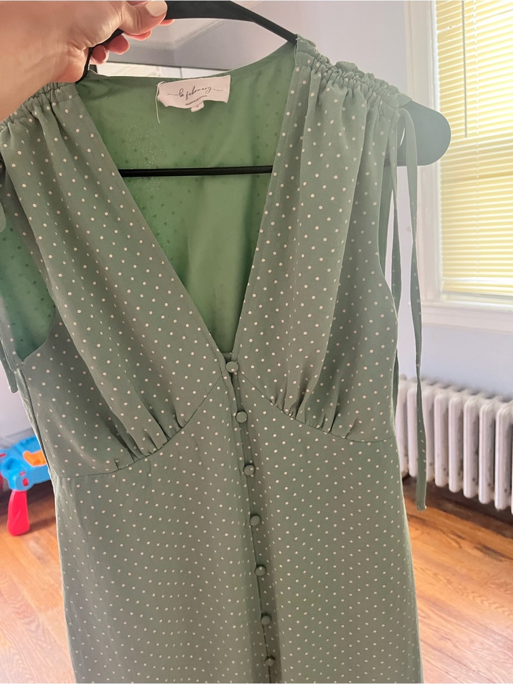 Sage Green Polka Dot V-Neck Button Front Top